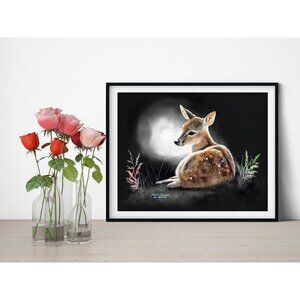 8x10 Baby Fawn Deer Watercolor Oil Painting Print‎